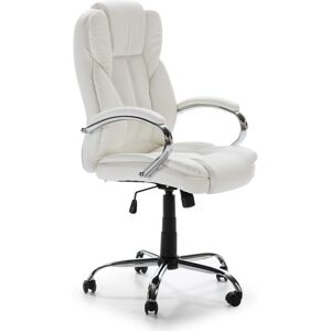 HOMN Fauteuil de bureau a hauteur reglable et inclinable similicuir blanc