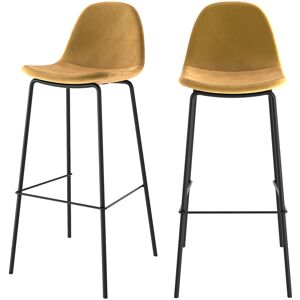 Rendez-Vous Deco Chaise de bar en velours jaune 75 cm (lot de 2)