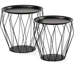 HOMN Set de 2 Tables basses, plateau en noir et structure en metal noir