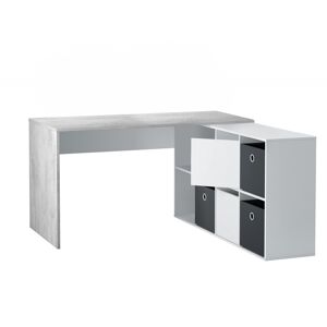 Dmora Bureau effet bois blanc, ciment 151x139 cm