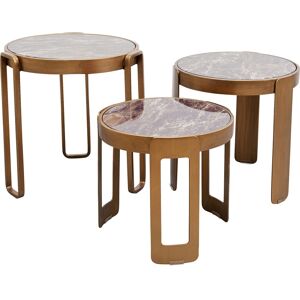 Kare Design 3 tables basses en verre effet marbre noir et acier cuivré