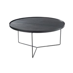 Hellin Table basse ronde moderne bois et metal Noir 81x40x81cm
