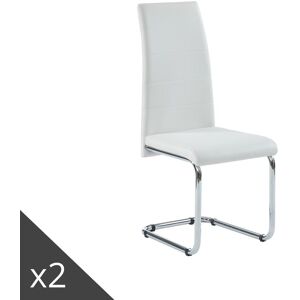 Baita Lot de 2 chaises simili blanc pieds en métal chromé Blanc 54x101x42cm