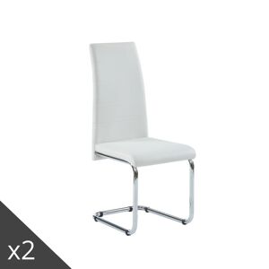 Baita Lot de 2 chaises simili blanc pieds en métal chromé