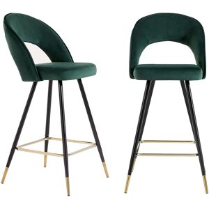 Baita Lot de 2 tabourets de bar en velours vert pieds noir et doré