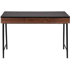 Zago Bureau placage noyer 120 cm 3 tiroirs piètement métal noir - Publicité