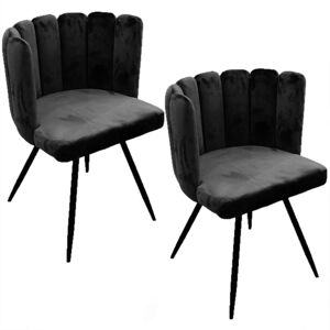 Toilinux Lot de 2 chaises design effet velours noir Noir 60x79x48cm
