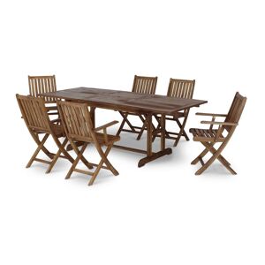 Defora Home Table de jardin extensible 150/210×90 et 6 chaises pliables Marron 210x87x90cm