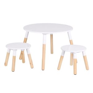 Toilinux Ensemble table et 2 tabourets pour enfants bois et blanc