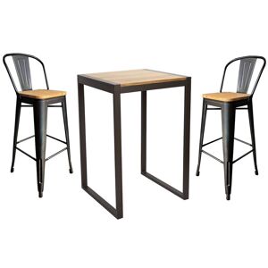 Mathi Design Ensemble table et chaises haut en acier et bois massif Marron 70x105x70cm