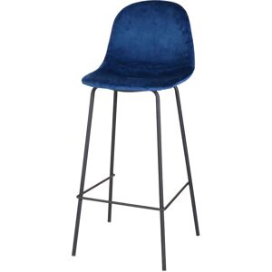 Wadiga Tabouret de bar metal noir et assise velours bleu Bleu 44x104x42cm