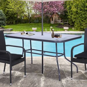 Outsunny Table de jardin rectangulaire metal epoxy gris plateau verre trempe Gris 140x70x80cm