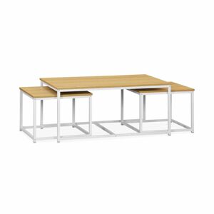 sweeek Lot de 3 tables gigognes métal blanc mat, décor bois Blanc 100x45x60cm