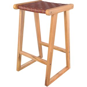 Rendez-Vous Deco Tabouret pour îlot central 67 cm en teck et cuir tresse marron