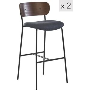 Nordlys Lot de 2 tabourets de bar en métal et frêne simili cuir Noir 45x95x48cm