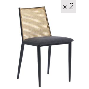 Nordlys Lot de 2 chaises en metal et cannage avec assise en simili noir