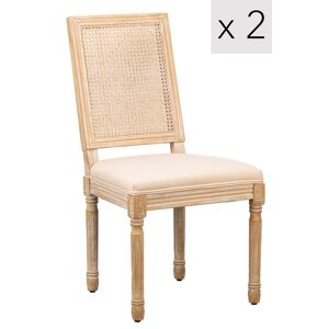 Nordlys Lot de 2 chaises en bois et cannage avec assise en tissu beige