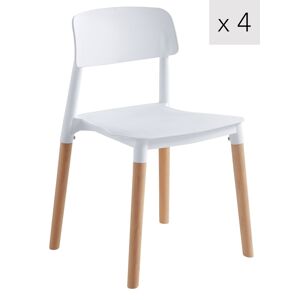 Nordlys Lot de 4 chaises scandinaves en bois et polypropylene blanc