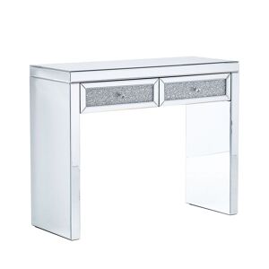 Beliani Console effet diamants broyes miroir 2 tiroirs Argent 100x80x38cm