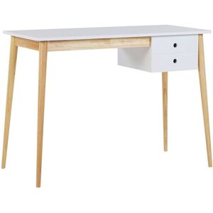 Beliani Bureau effet bois clair blanc 106 x 48 cm avec 1 tiroir - Publicité