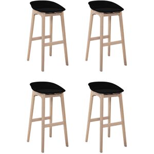 Mob In Tabourets d'ilot 75cm pieds chene assise plastique noire - Lot de 4