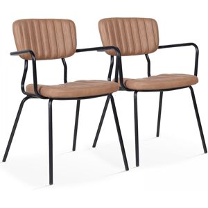 Oviala Lot de 2 chaises avec accoudoirs en textile enduit marron clair