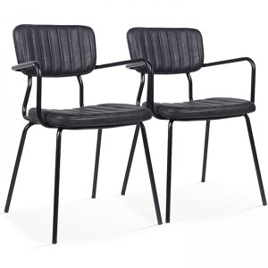Oviala Lot de 2 chaises avec accoudoirs en textile enduit noir