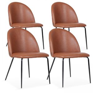 Oviala Lot de 4 chaises en textile enduit marron fonce