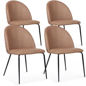 Oviala Lot de 4 chaises en textile enduit marron clair