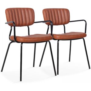 Oviala Lot de 2 chaises avec accoudoirs en textile enduit marron fonce