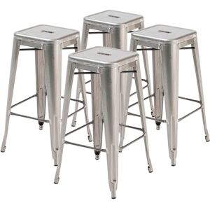 Oviala Lot 4 tabourets de bar en métal gris mat Gris 43x76x43cm