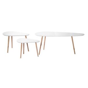 Calicosy Set de 3 tables gigognes blanc et bois Blanc 103x42x50cm