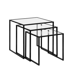Pomax Lot de 3 tables d'appoint en verre et métal noir Noir 45x45x45cm