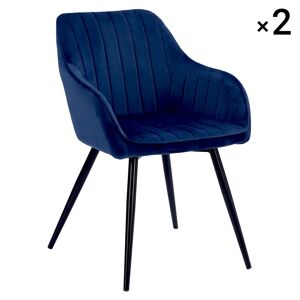 Happy Garden Lot de 2 chaises vintage en velours bleu Bleu 43x84x58cm