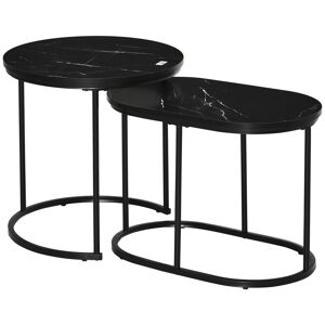 Homcom Lot de 2 tables basses gigognes contemporaine acier aspect marbre noir