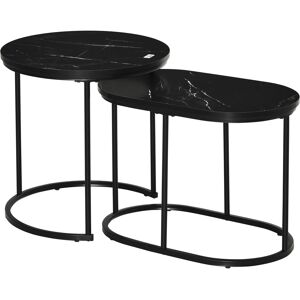 Homcom Lot de 2 tables basses gigognes contemporaine acier aspect marbre noir - Publicité