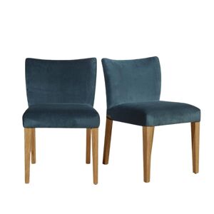 Robin des Bois Lot de 2 chaises en velours et pieds chene bleu paon