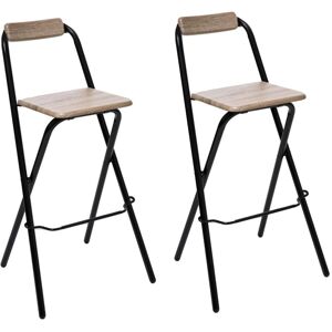 Five Simply smart Set de 2 Tabourets de bar bois et metal noir avec dossier pliable