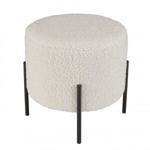 MACABANE Tabouret rond 40x40cm tissu bouclette blanc pieds métal noir Blanc 40x40x40cm