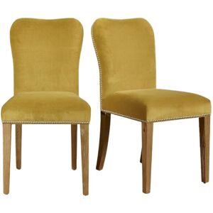 Robin des Bois HUNTER - Chaises en chêne et velours clouté (lot de 2) jaune moutarde Jaune 45x92x59cm