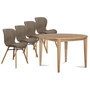 Hellin Table ronde extensible pieds fuseau D115 + 4 chaises tissu