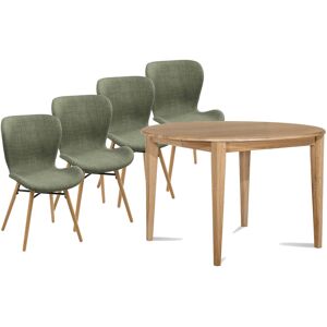 Hellin Table ronde extensible pieds fuseau D105 + 4 chaises tissu