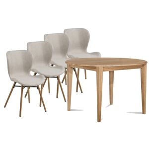 Hellin Table ronde extensible pieds fuseau D115 + 4 chaises tissu