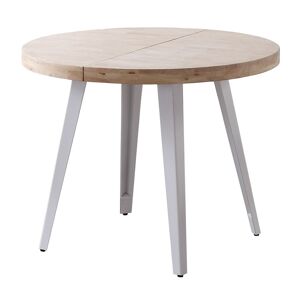 Mathi Design Table repas ronde extensible bois et acier blanc