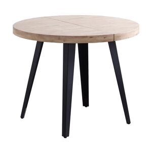 Mathi Design Table repas ronde extensible bois et acier noir