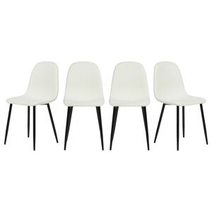 Urban Meuble Lot de 4 chaises scandinaves tissu bouclette écru pied noir Blanc 40x86x52cm