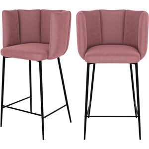 Rendez-Vous Deco Chaise pour îlot central 67 cm en velours vieux rose (lot de 2)