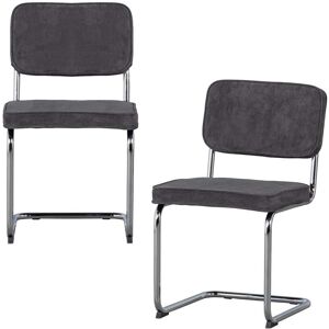 Lot de 2 chaises de salle á manger tissu côtelé Gris 52x84x48cm