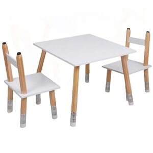 Toilinux Table pour enfant avec 2 chaises en mdf blanc Blanc 55x42x34cm