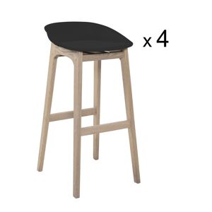 Mob In Tabourets d'ilot 65cm pieds chene assise plastique noire - Lot de 4